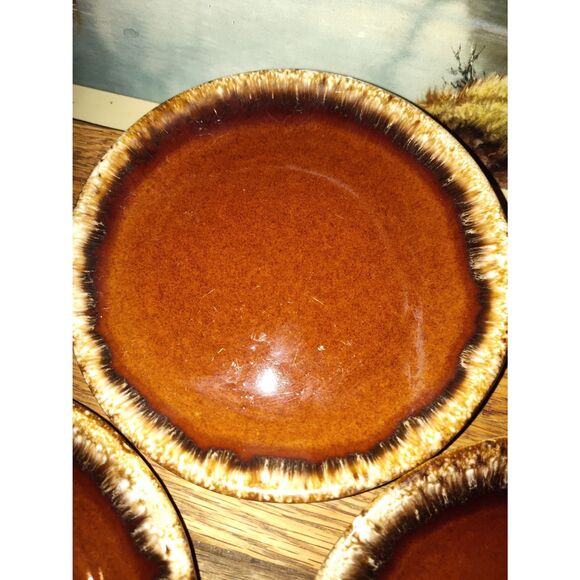 Vintage Hull Oven Proff USA Brown Drip Salad Plates - Set of 4 Great Condition! - Picture 10 of 10